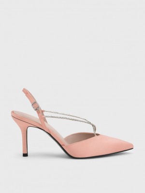 Charles And Keith Adel Recycled Polyester Gem-Strap Slingback Ballerina Pumps Pink | PHILIPPINES G734