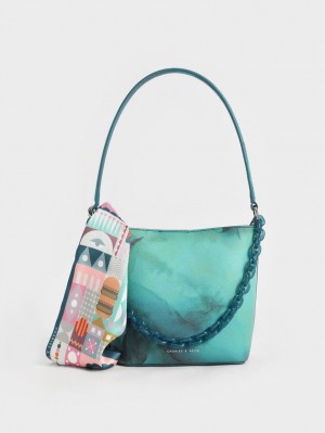 Charles And Keith Alcott Scarf Bucket Bags Turquoise | PHILIPPINES S873