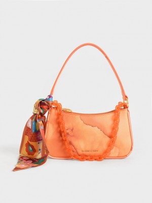 Charles And Keith Alcott Scarf Chain-Link Shoulder Bags Coral | PHILIPPINES L870