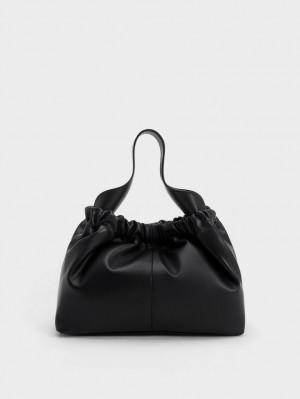 Charles And Keith Ally Ruched Slouchy Tote Bags Black | PHILIPPINES K548