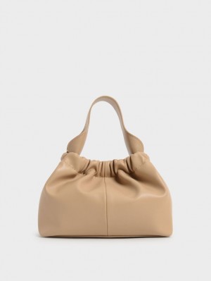 Charles And Keith Ally Ruched Slouchy Tote Bags Beige | PHILIPPINES T367