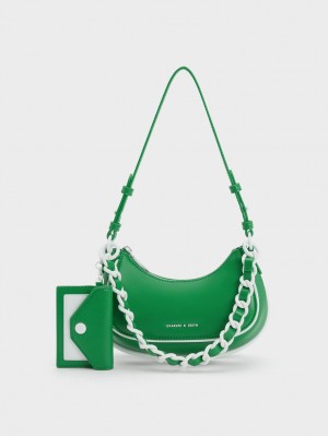 Charles And Keith Alouette Curved Shoulder Bags Green | PHILIPPINES B742