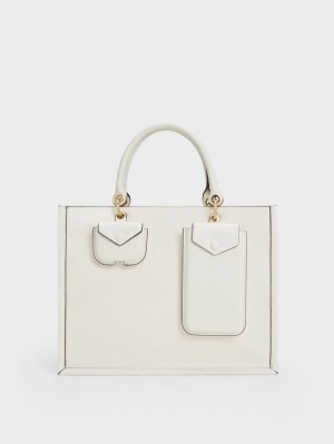 Charles And Keith Amber Multi-Pouch Tote Bags White | PHILIPPINES C812