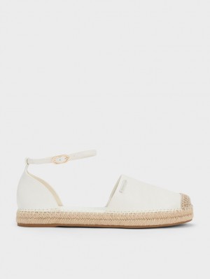 Charles And Keith Ankle-Strap Espadrille Flat Shoes White | PHILIPPINES J162