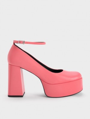 Charles And Keith Ankle-Strap Platform Pumps Pink | PHILIPPINES E950