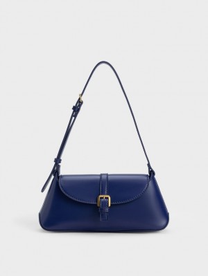 Charles And Keith Annelise Double Belted Shoulder Bags Navy | PHILIPPINES T671