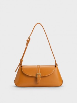 Charles And Keith Annelise Double Belted Shoulder Bags Orange | PHILIPPINES P724