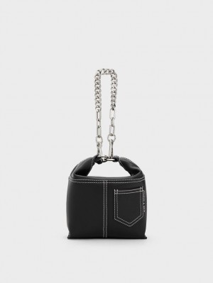 Charles And Keith Anthea Contrast-Trim Shoulder Bags Black | PHILIPPINES V695