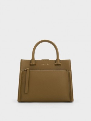 Charles And Keith Anwen Structured Tote Bags Khaki | PHILIPPINES R802