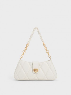 Charles And Keith Arwen Quilted Chunky Chain Tote Bags White | PHILIPPINES X928