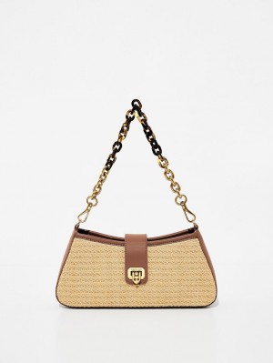 Charles And Keith Arwen Raffia Chunky Chain Tote Bags Beige | PHILIPPINES H132