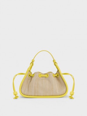 Charles And Keith Ashby Raffia Curved Handbag Yellow | PHILIPPINES E941