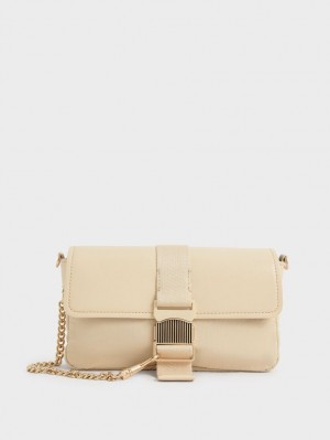 Charles And Keith Aspen Metallic Belt Buckle Shoulder Bags Beige | PHILIPPINES M149