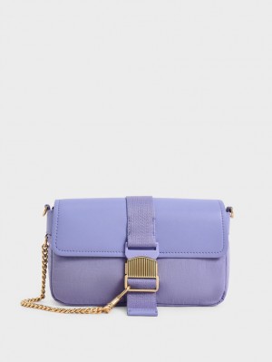 Charles And Keith Aspen Metallic Belt Buckle Shoulder Bags Purple | PHILIPPINES Y526