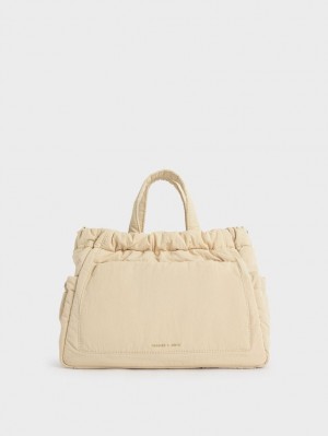 Charles And Keith Aspen Ruched Double Handle Tote Bags Beige | PHILIPPINES I209