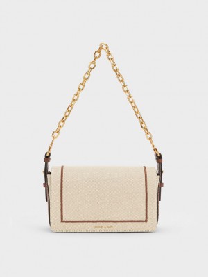 Charles And Keith Astra Chain Handle Canvas Shoulder Bags Chocolate | PHILIPPINES J758