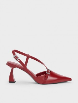 Charles And Keith Asymmetric Curved Heel Slingback Pumps Red | PHILIPPINES Z903