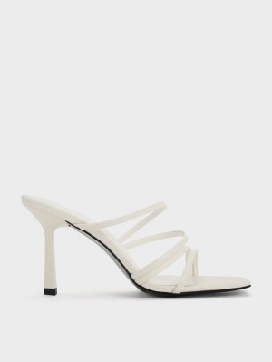 Charles And Keith Asymmetric Square-Toe Heeled Mules Cream | PHILIPPINES I321