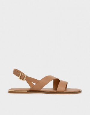 Charles And Keith Asymmetric Strap Slingback Flat Sandals Brown | PHILIPPINES N450