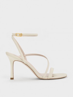 Charles And Keith Asymmetric Strappy Heels Sandals Cream | PHILIPPINES G951