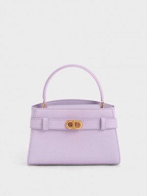 Charles And Keith Aubrielle Metallic Buckle Top Handbag Purple | PHILIPPINES D836