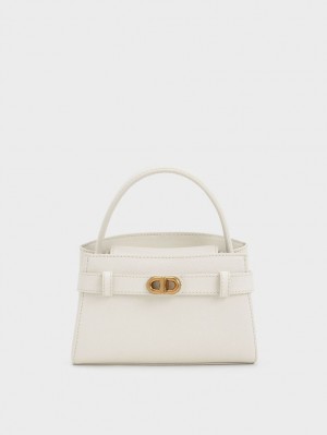 Charles And Keith Aubrielle Metallic Buckle Top Handbag Cream | PHILIPPINES C615