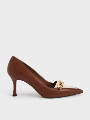 Charles And Keith Avani Chunky Chain Stilleto Heel Pumps Brown | PHILIPPINES L063