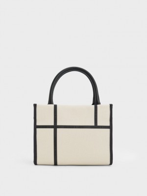 Charles And Keith Avenue Contrast-Trim Tote Bags Cream | PHILIPPINES C824