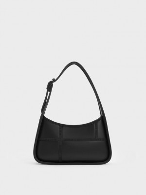 Charles And Keith Avenue Contrast-Trim Trapeze Shoulder Bags Black | PHILIPPINES S354