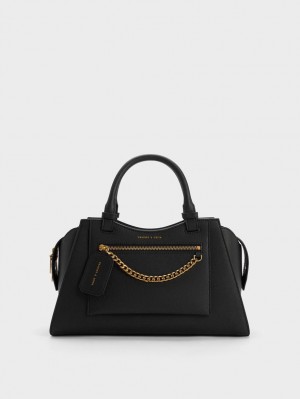 Charles And Keith Avis Trapeze Tote Bags Black | PHILIPPINES A736