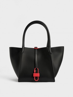 Charles And Keith Balta Belted Tote Bags Black | PHILIPPINES D482