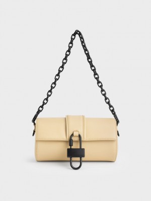 Charles And Keith Balta Chain-Link Belted Shoulder Bags Beige | PHILIPPINES V714