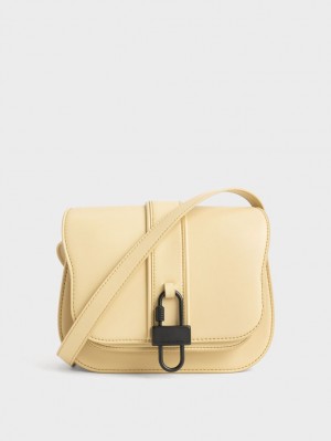 Charles And Keith Balta Padlock Crossbody Bags Beige | PHILIPPINES R126