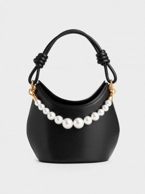 Charles And Keith Bead-Embellished Knotted Handbag Black | PHILIPPINES E295