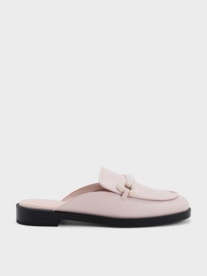 Charles And Keith Beaded Accent Loafer Mules Pink | PHILIPPINES P965