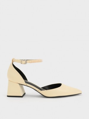 Charles And Keith Beaded Ankle-Strap D'Orsay Pumps Yellow | PHILIPPINES L910