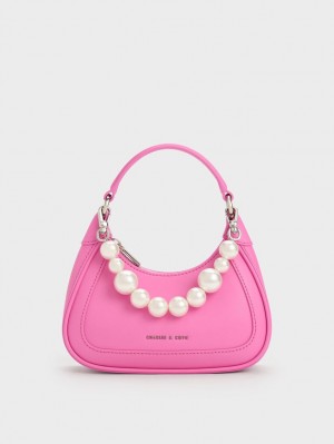 Charles And Keith Beaded Handle Hobo Bag Pink | PHILIPPINES S387