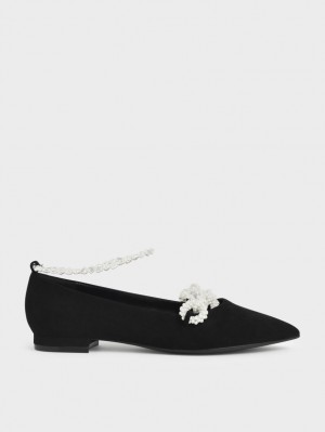 Charles And Keith Beaded Mary Jane Flat Shoes Black | PHILIPPINES O143