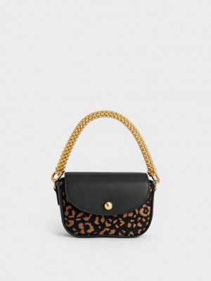 Charles And Keith Beaded Metallic Handle Sculptural Shoulder Bags Black | PHILIPPINES Z387