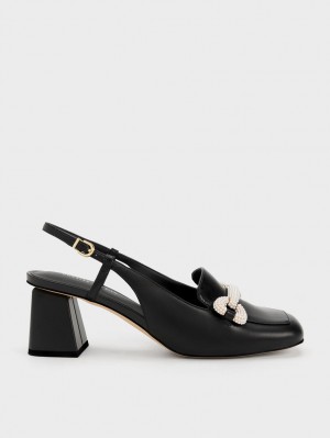 Charles And Keith Beaded Slingback Loafer Pumps Black | PHILIPPINES U742