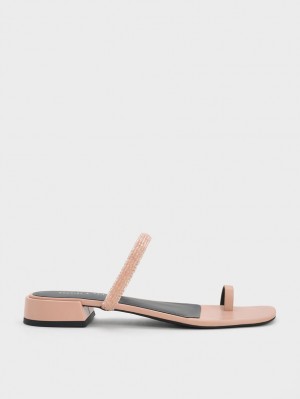 Charles And Keith Beaded Toe-Ring Flat Sandals Beige | PHILIPPINES G941