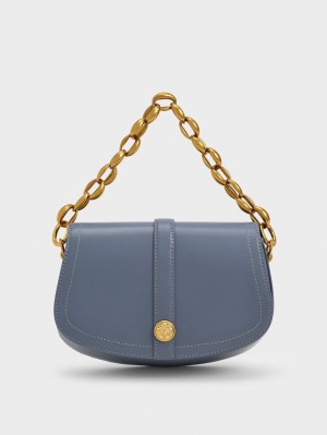 Charles And Keith Blair Chain Handle Shoulder Bags Blue | PHILIPPINES V297