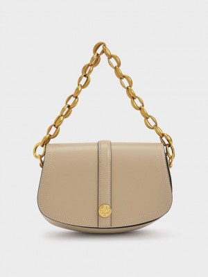 Charles And Keith Blair Chain Handle Shoulder Bags Beige | PHILIPPINES Z743