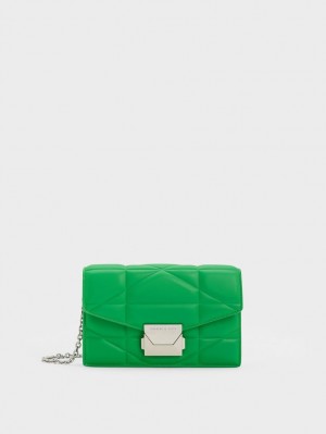 Charles And Keith Blanche Chevron Chain-Strap Clutch Bag Green | PHILIPPINES Q465