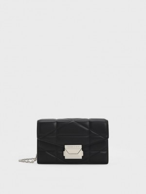 Charles And Keith Blanche Chevron Chain-Strap Clutch Bag Black | PHILIPPINES A358