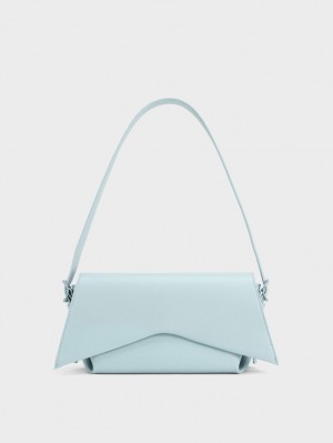 Charles And Keith Boaz Geometric Front Flap Shoulder Bags Blue | PHILIPPINES R157