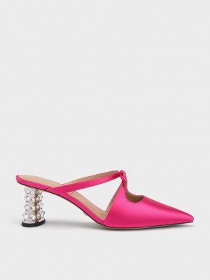 Charles And Keith Bow Crossover Gem-Embellished Mules Pink | PHILIPPINES N783