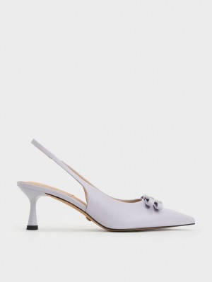 Charles And Keith Bow Crystal-Embellished Leather Slingback Pumps Purple | PHILIPPINES A620