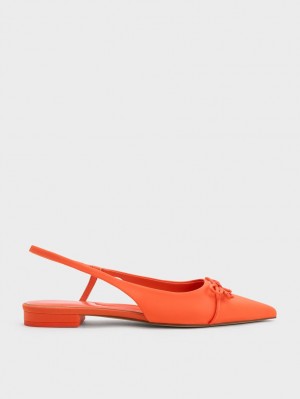 Charles And Keith Bow Pointed-Toe Slingback Ballet Flats Orange | PHILIPPINES G296