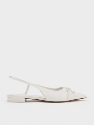 Charles And Keith Bow Pointed-Toe Slingback Ballet Flats White | PHILIPPINES E817